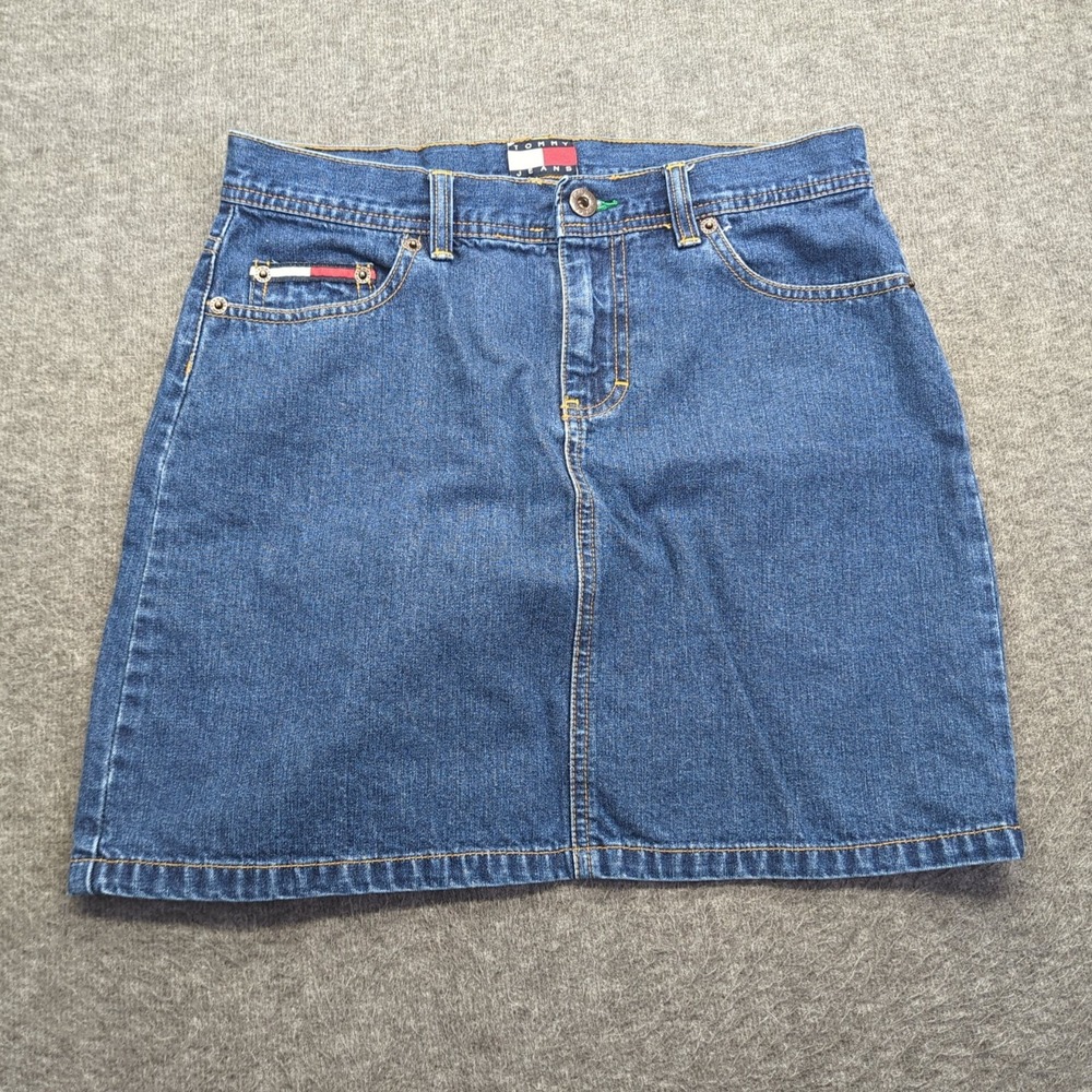 Tommy Hilfiger Skirt Womens 5 Blue‎ Y2K Denim Big Flag Short Casual